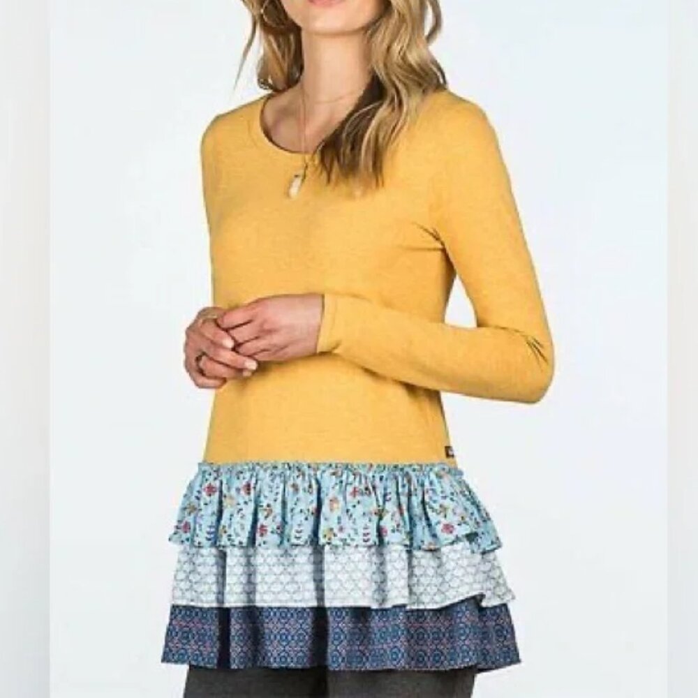 Matilda Jane Make Believe Weekend Vibes Tunic Top Large Butter Yellow Ruffles